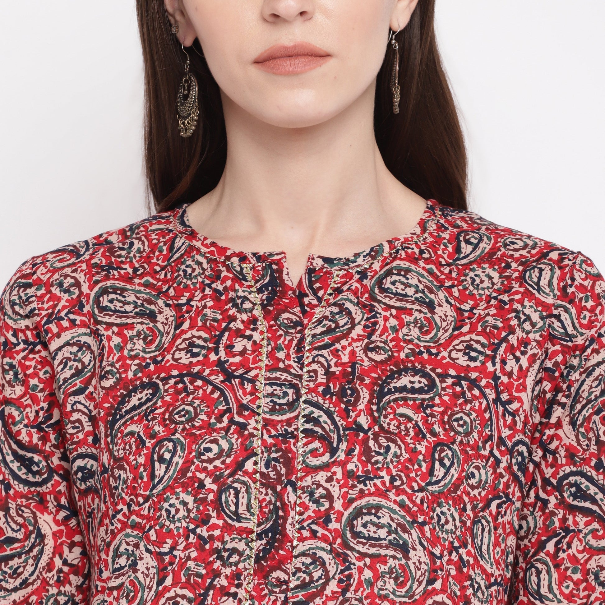 NOZ2TOZ Women's Red Kalamkari Print Cotton Kurta- (1pc set) 