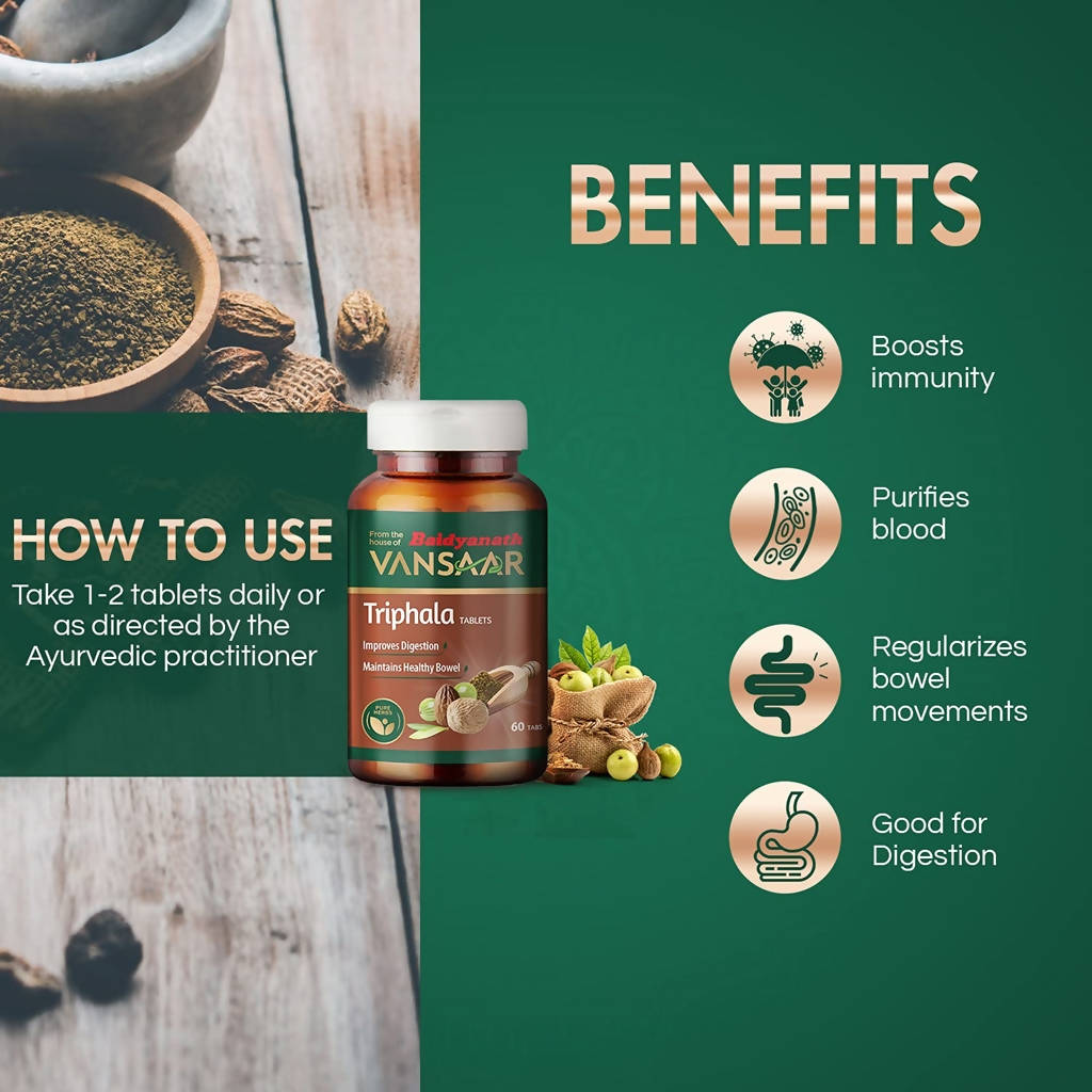 Baidyanath Vansaar Triphala Tablets | Organic Ayurvedic Digestive & Detox Supplement 