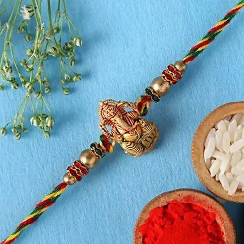 Authentic Design Ganesha Rakhi & Cashew Jar