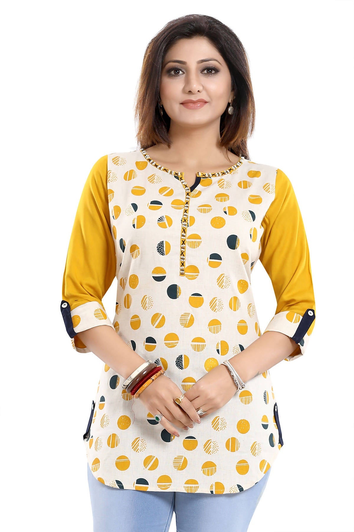 Snehal Creations Cotton Printed Apple-Cut Short Tunic
