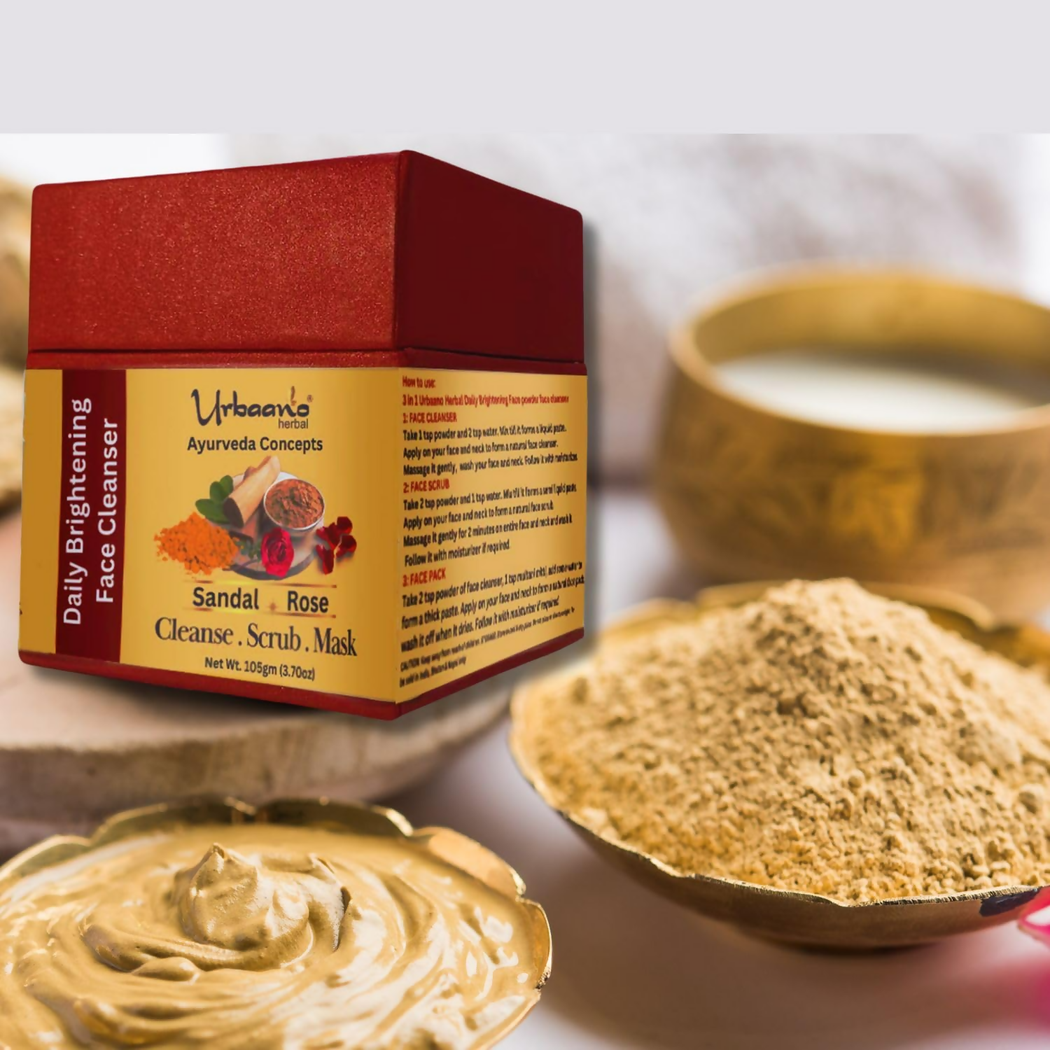 Urbaano Herbal Ayurveda Concepts Face Brightening Cleanser, Scrub, Mask 3-in-1 Instant Glow  Grab2Buy Urbaano Herbal Grab2Buy