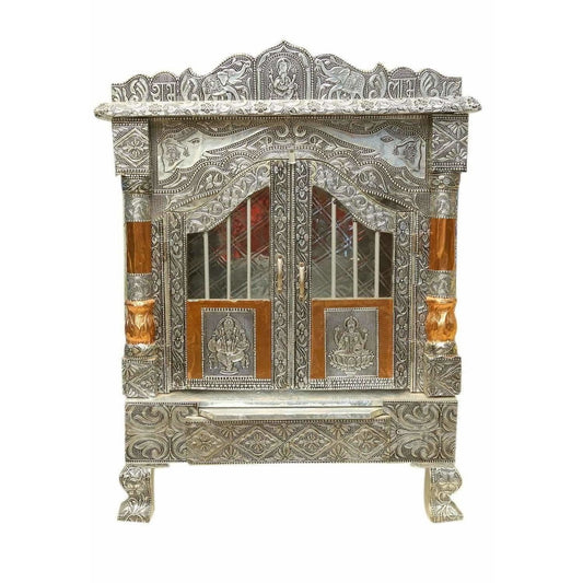 Silver Coated and Copper 2 Door Open Pooja Mandir / Pooja Mandiram Silver Coated and Copper - Grab2buy