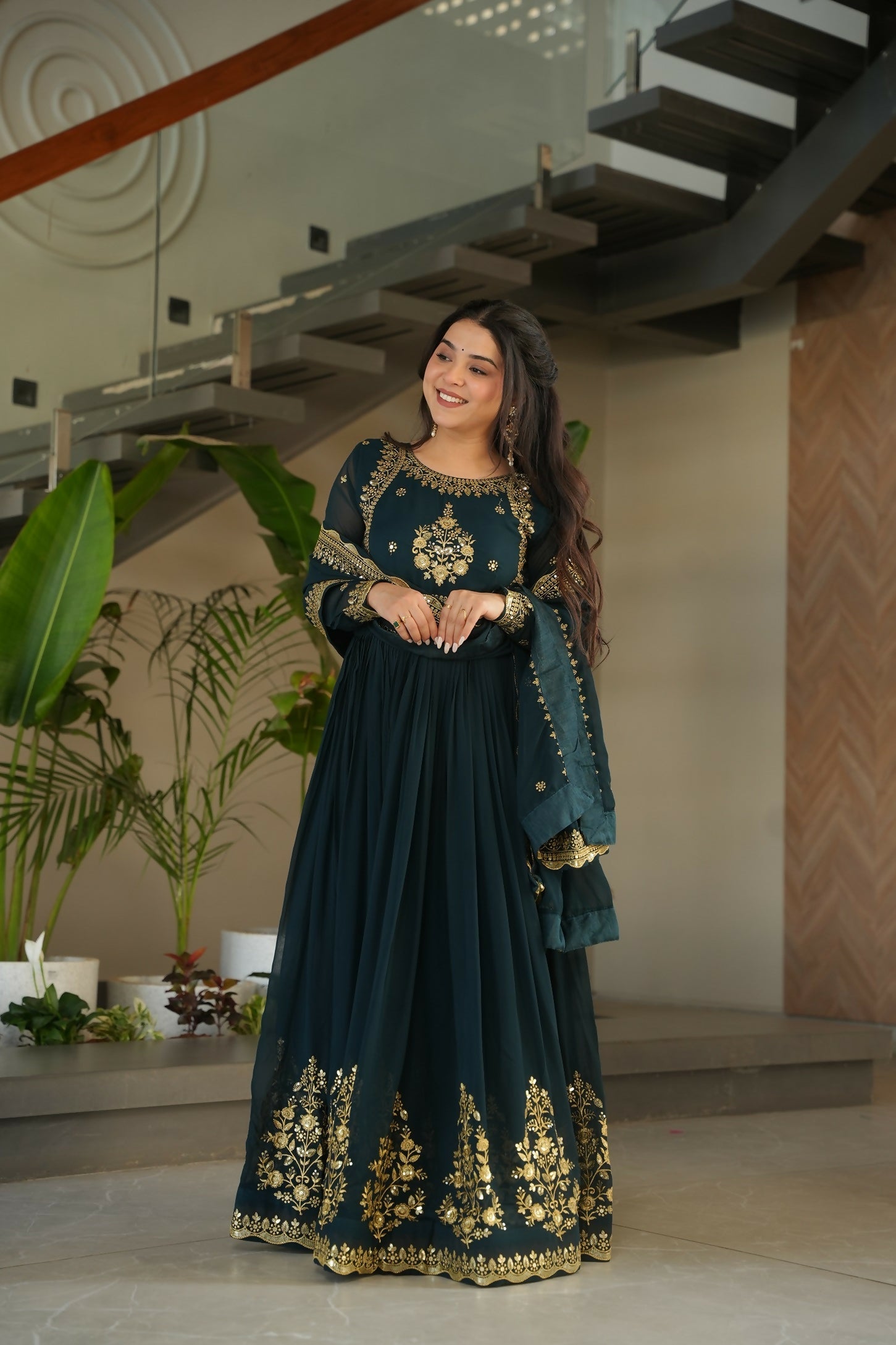 Joban Fashion Rama Georgette Sequence Embroidery Work Kurta Set