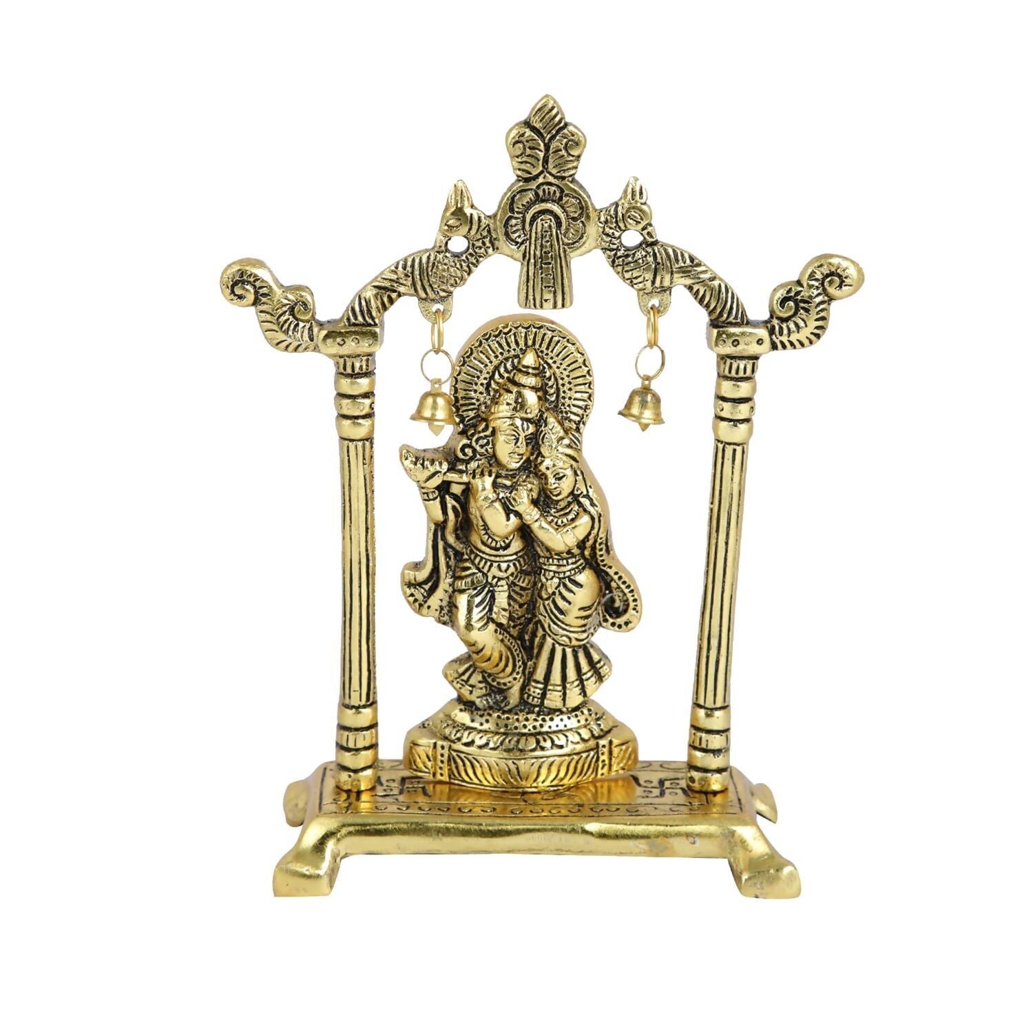 Collectible India Metal Gold-Polished Radha Krishna Idol 