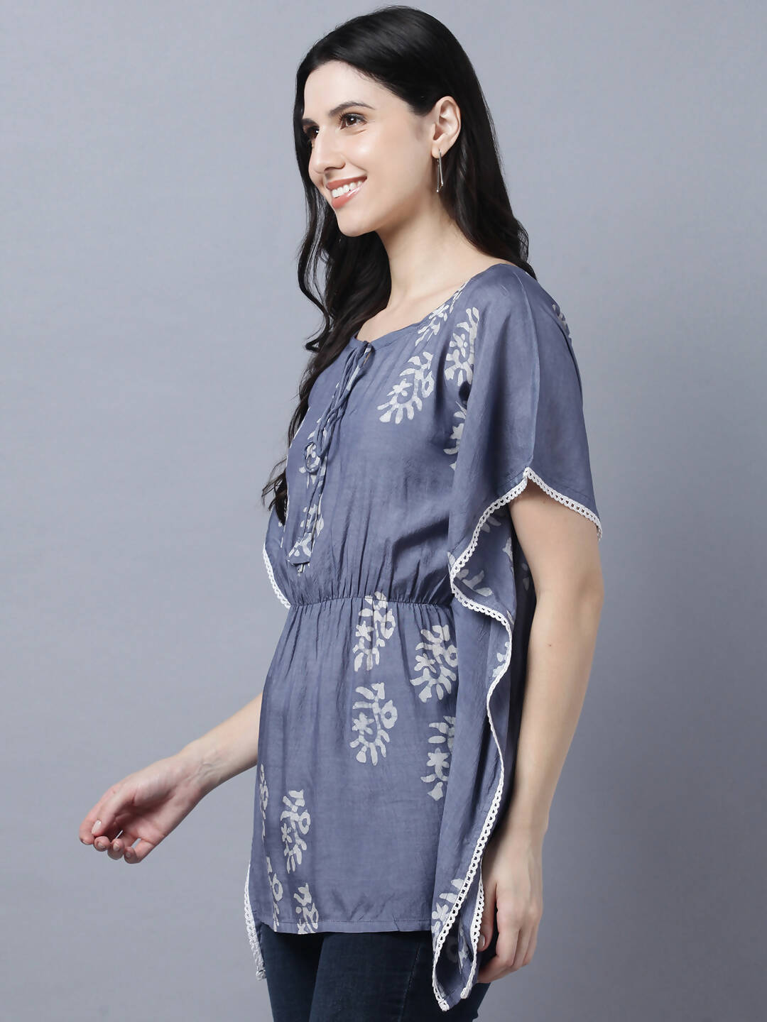 Myshka Stylish Dark Grey Silk Short Sleeve Women's Kaftan