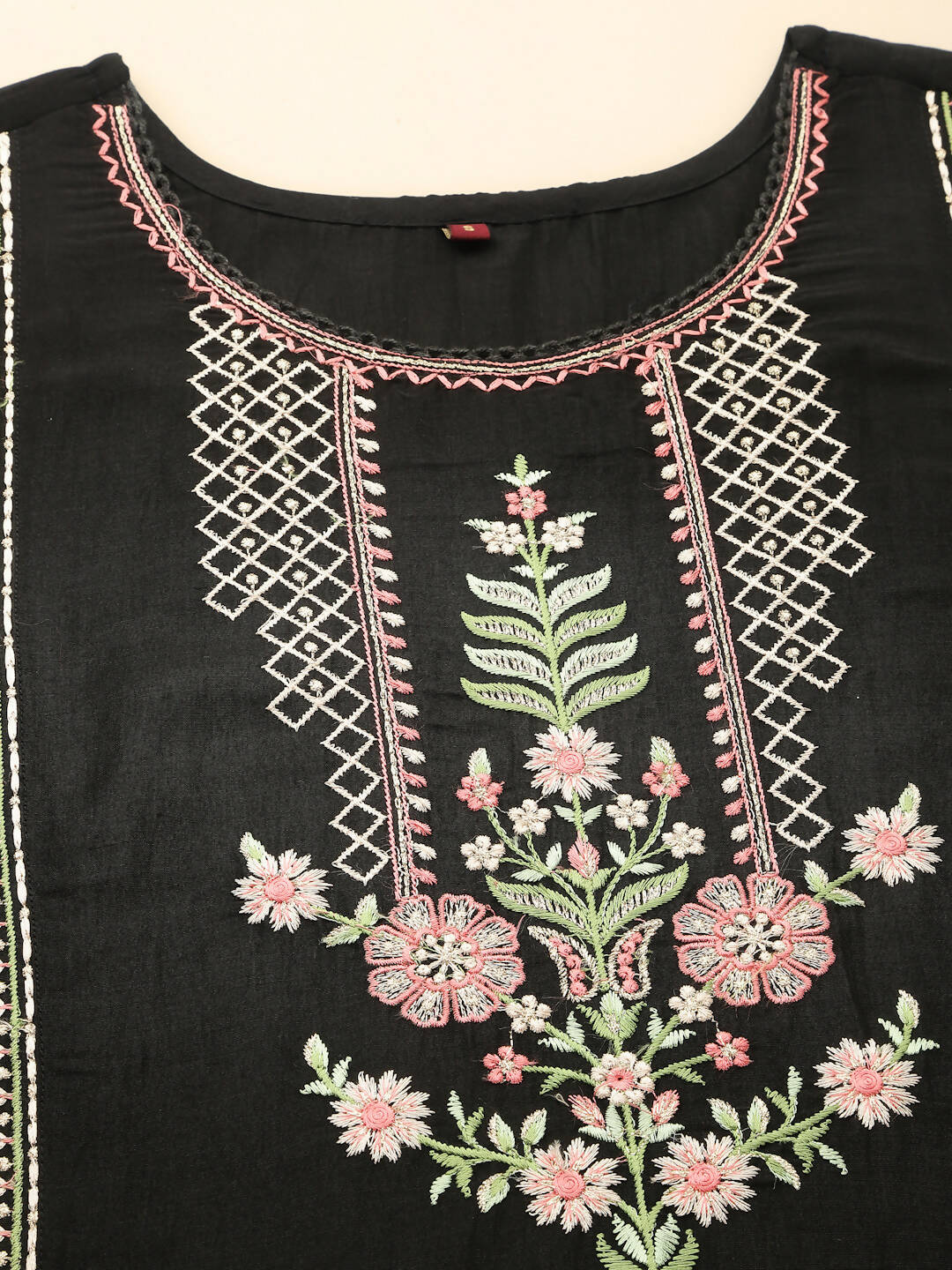 Black Embroidered Chinon Straight Kurta With Trouser & Dupatta - Salimar