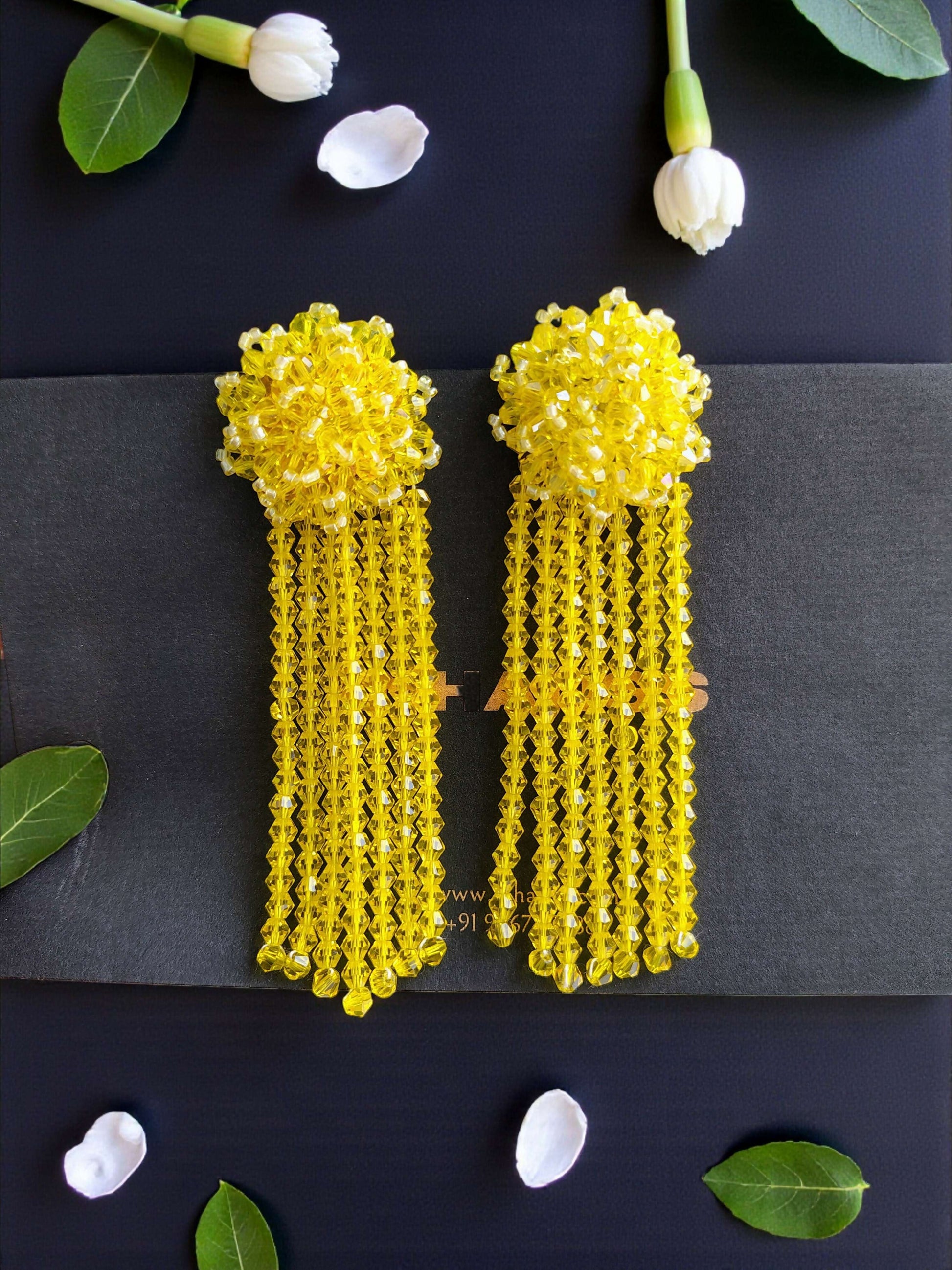 Inhanns Handmade Crystal Waterfall Earrings - Long - Lemon Yellow Big