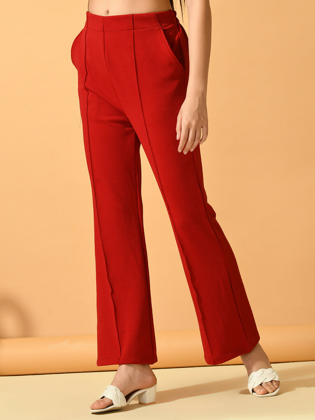 Myshka Women's Red Flared Party Trouser
