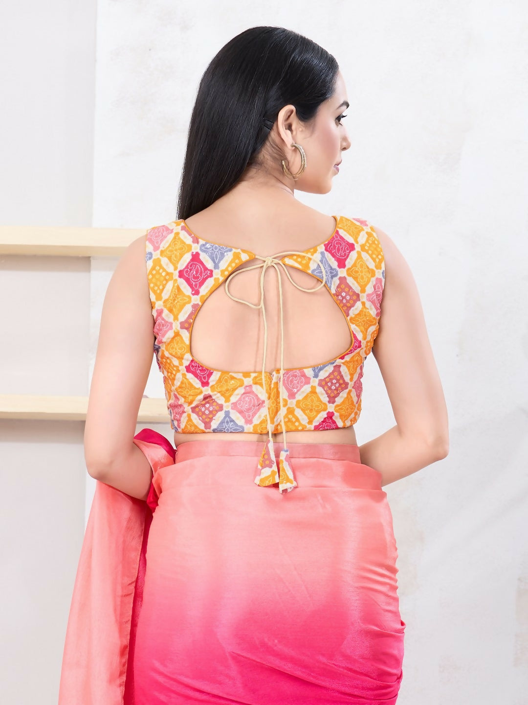 Joban Fashion Yellow Bandhani Sleeveless Back Open Blouse | Grab2Buy