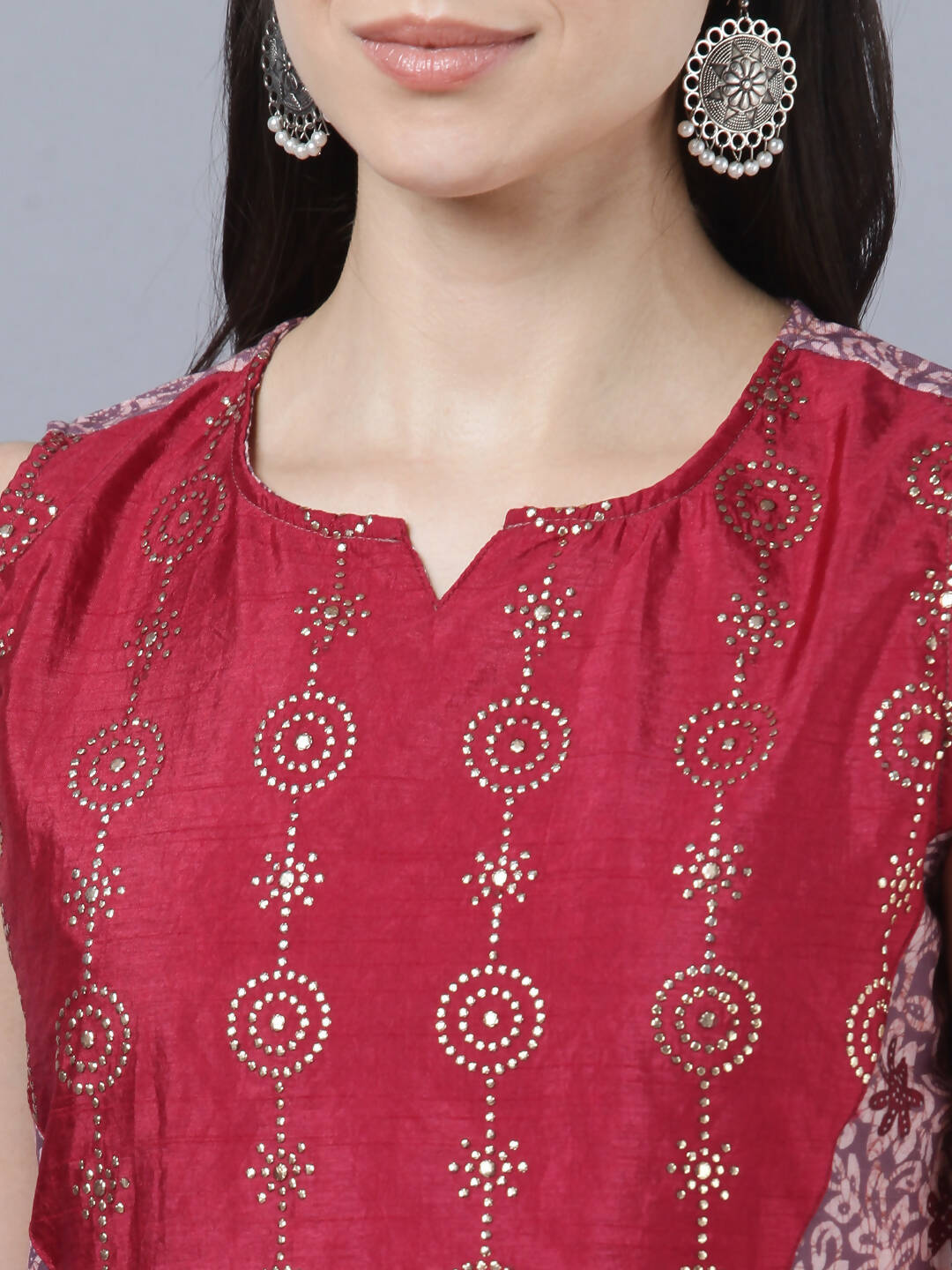 Myshka Women Multicoloured Embroidered Panelled Kurti with Palazzos With Dupatta