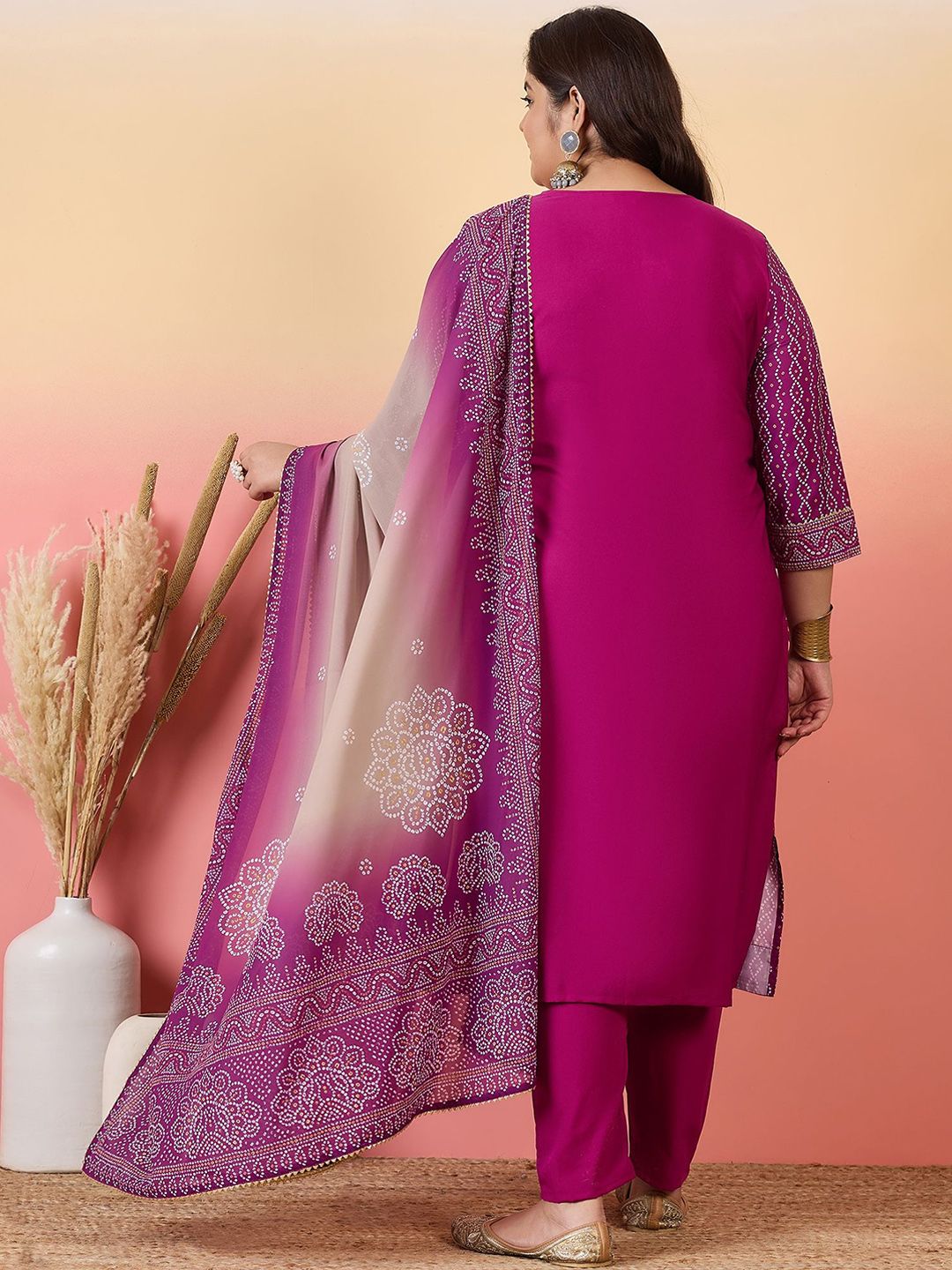 Sztori Women Bandhani Printed Regular Kurta with Trousers & With Dupatta