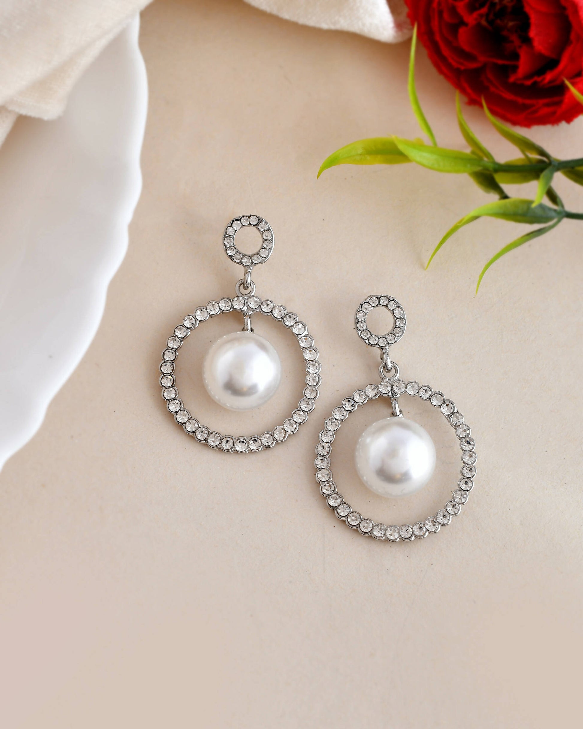 VOJ Women Sliver-Plated Pearl Stainless Steel Circular Studs Earrings - Grab2buy