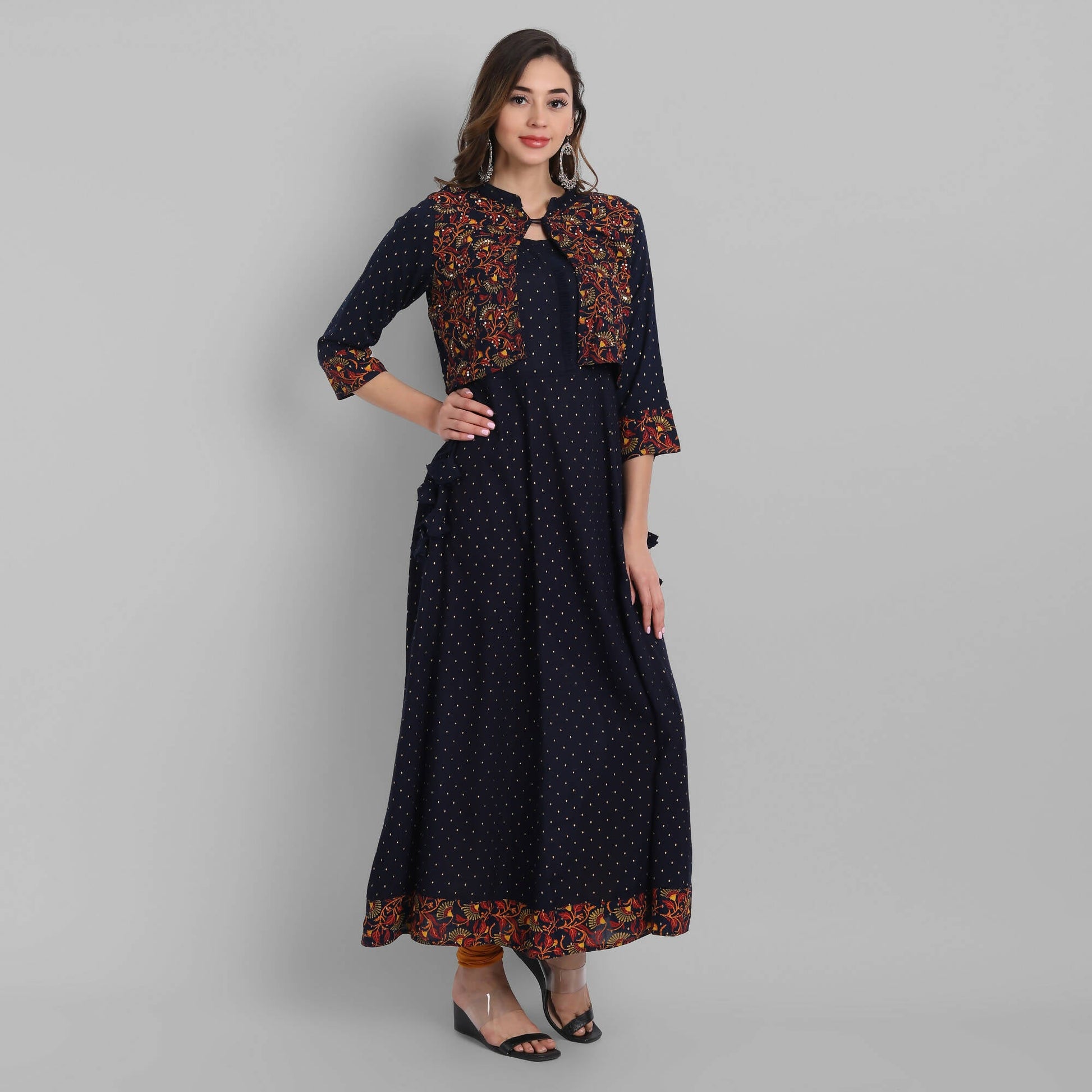 Juniper Women's Navy Rayon Printed Flared Dress