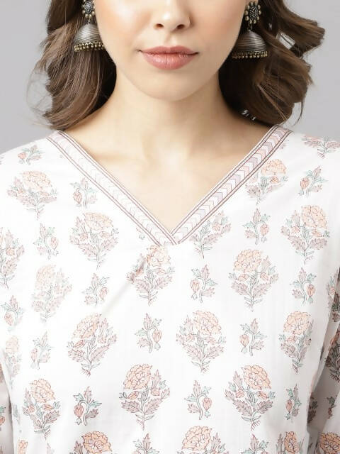 FIORRA Women's White Cotton A-Line Kurta Palazzo Set 