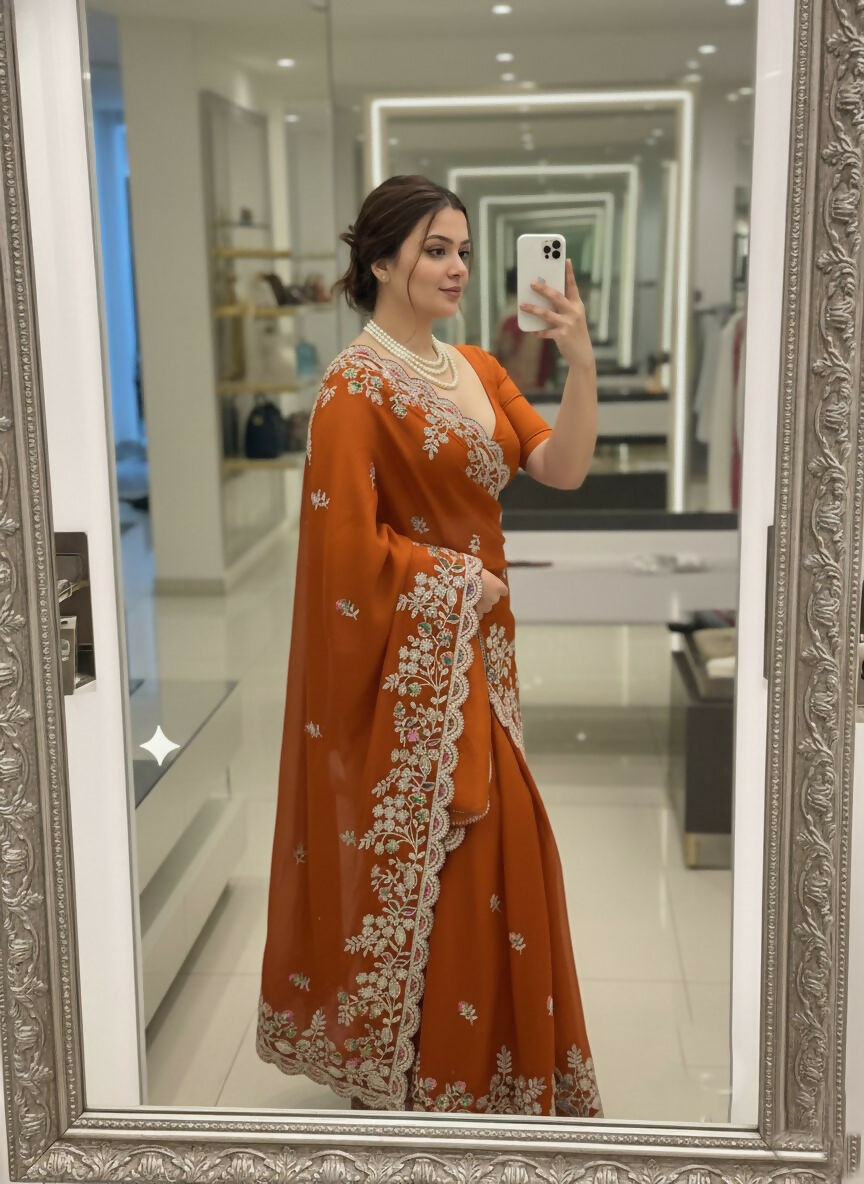 Teeya Creation New Trendy Party Wear Soft Silk Saree-Orange