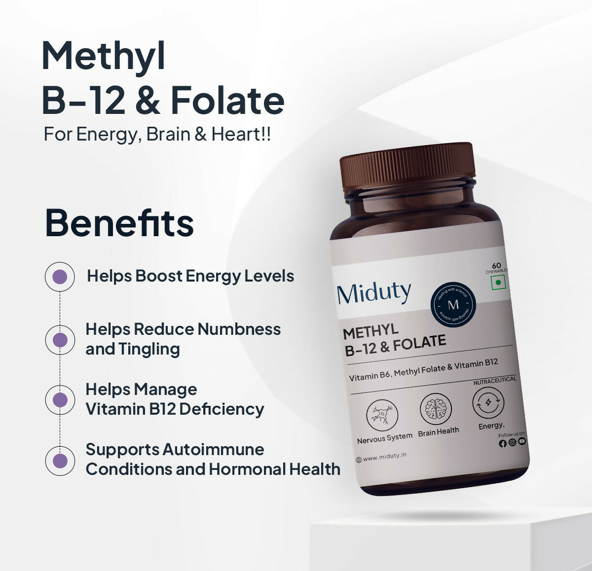 Miduty Vitamin B12 - Methyl Folate Chewables 