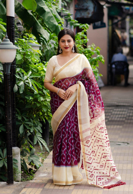 Maroon Polycotton Ethnic Motifs Saree with Unstitched Blouse - A2M