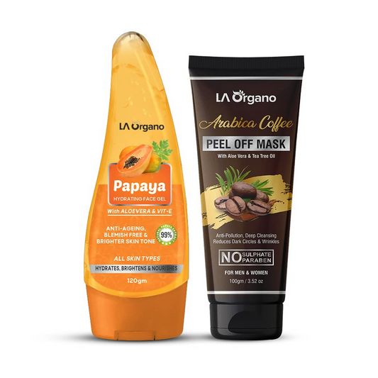 LA Organo Papaya Hydrating Face Gel with Alovera & Vit-E & Arabica Coffee Peel Off Mask Combo - Grab2buy