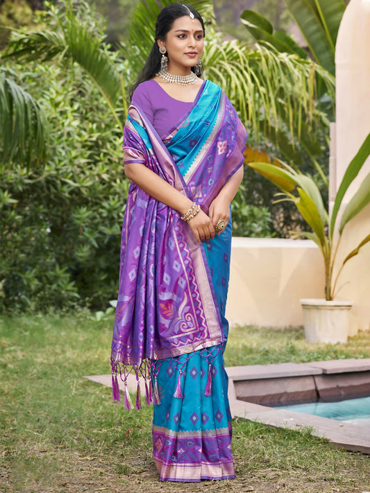 Shree Shyam Fashion Rama Blue Pochampally Silk Saree