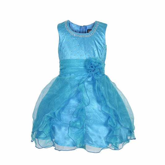 Asmaani Baby Girl's Sky Blue Satin Knee Length Frock (AS-DRESS_22142) - Grab2buy