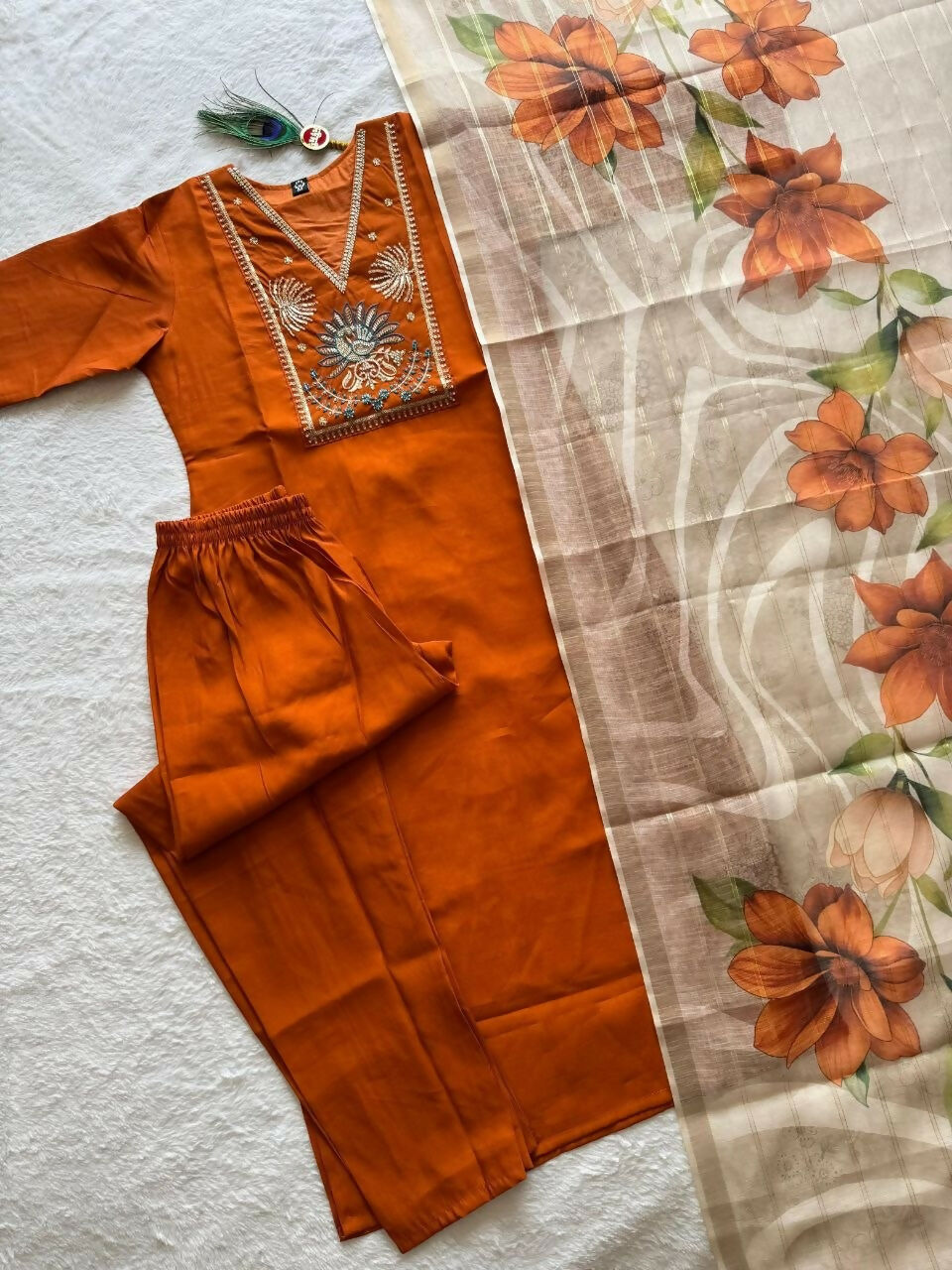 Teeya Creation New Trendy Fancy Premium Silk Fabric Kurta Set - Orange