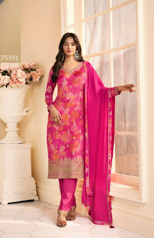 Anaita Magenta Chinon Stitched Suit with Multi Digital Print