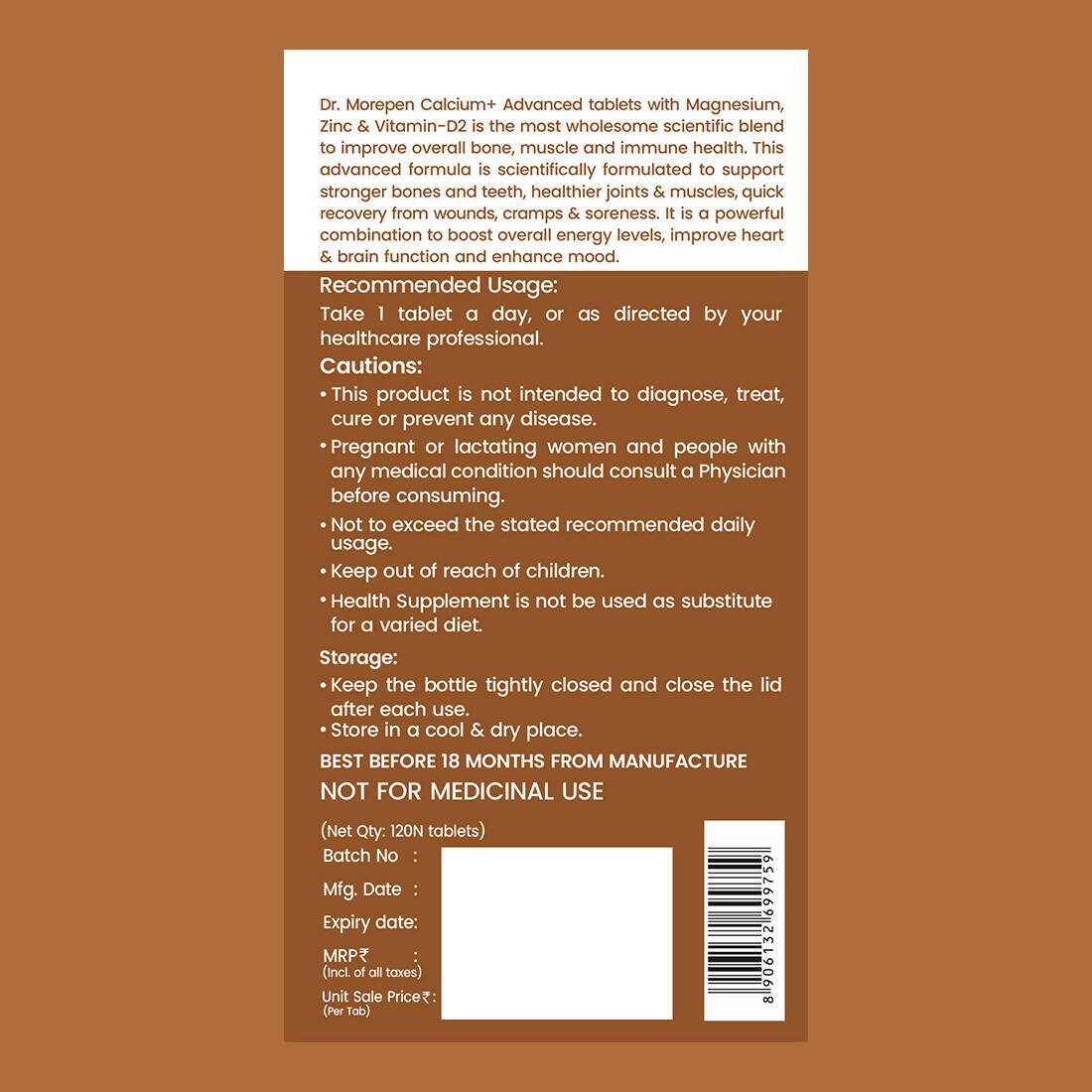 Dr. Morepen Calcium+ Advanced Tablets with Vitamin - D2, Magnesium & Zinc 