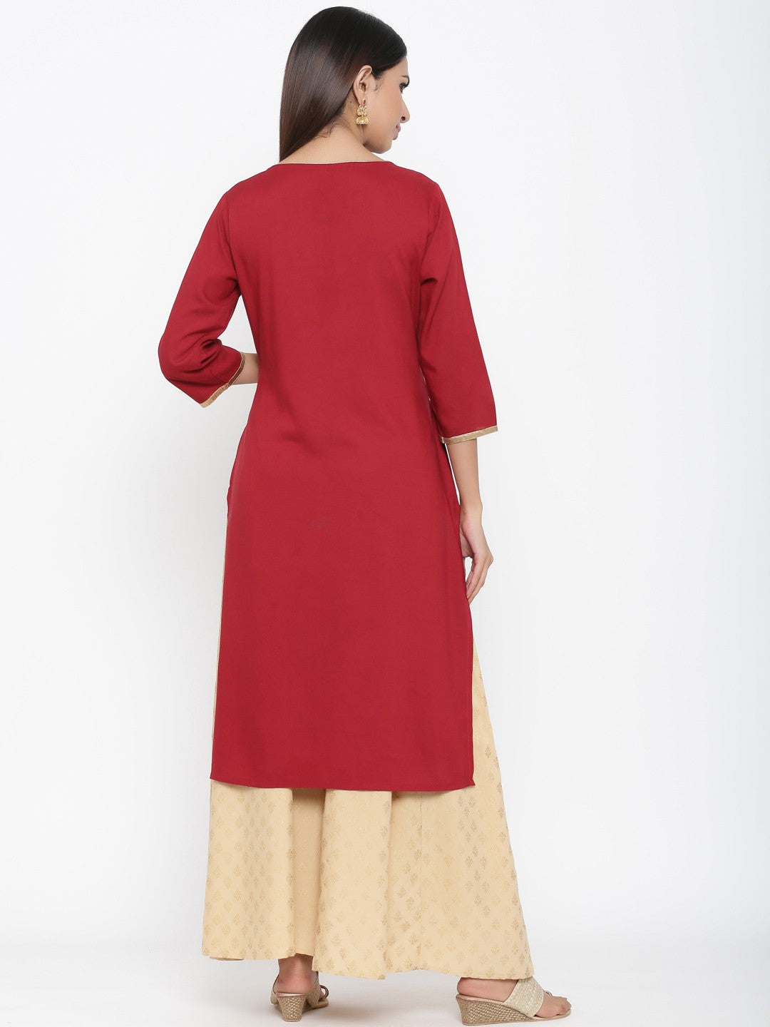 Juniper Maroon Rayon Printed Panelled Kurta
