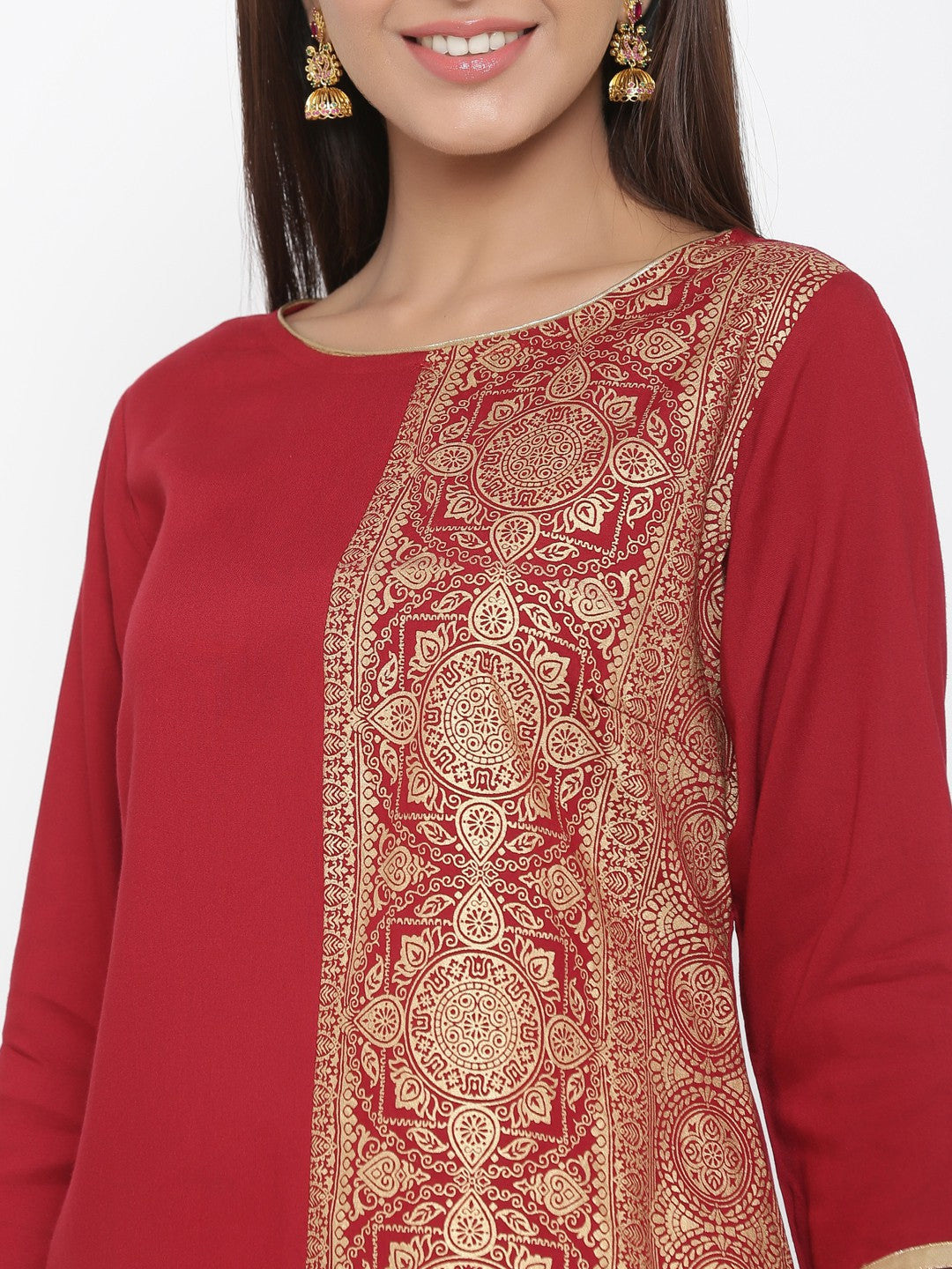 Juniper Maroon Rayon Printed Panelled Kurta