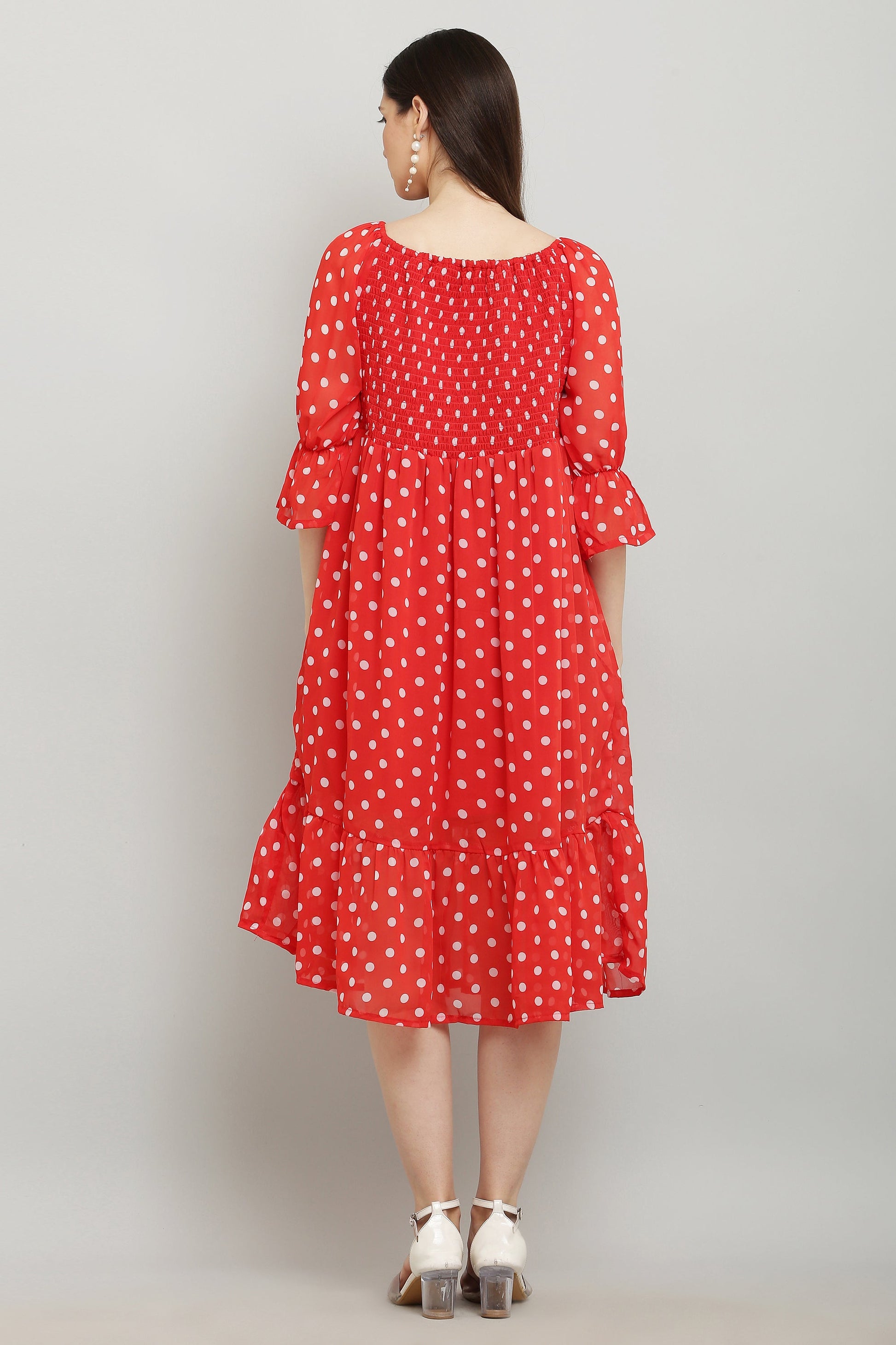 PAVONINE Polka Dots Body Kansai Red Dress For Women