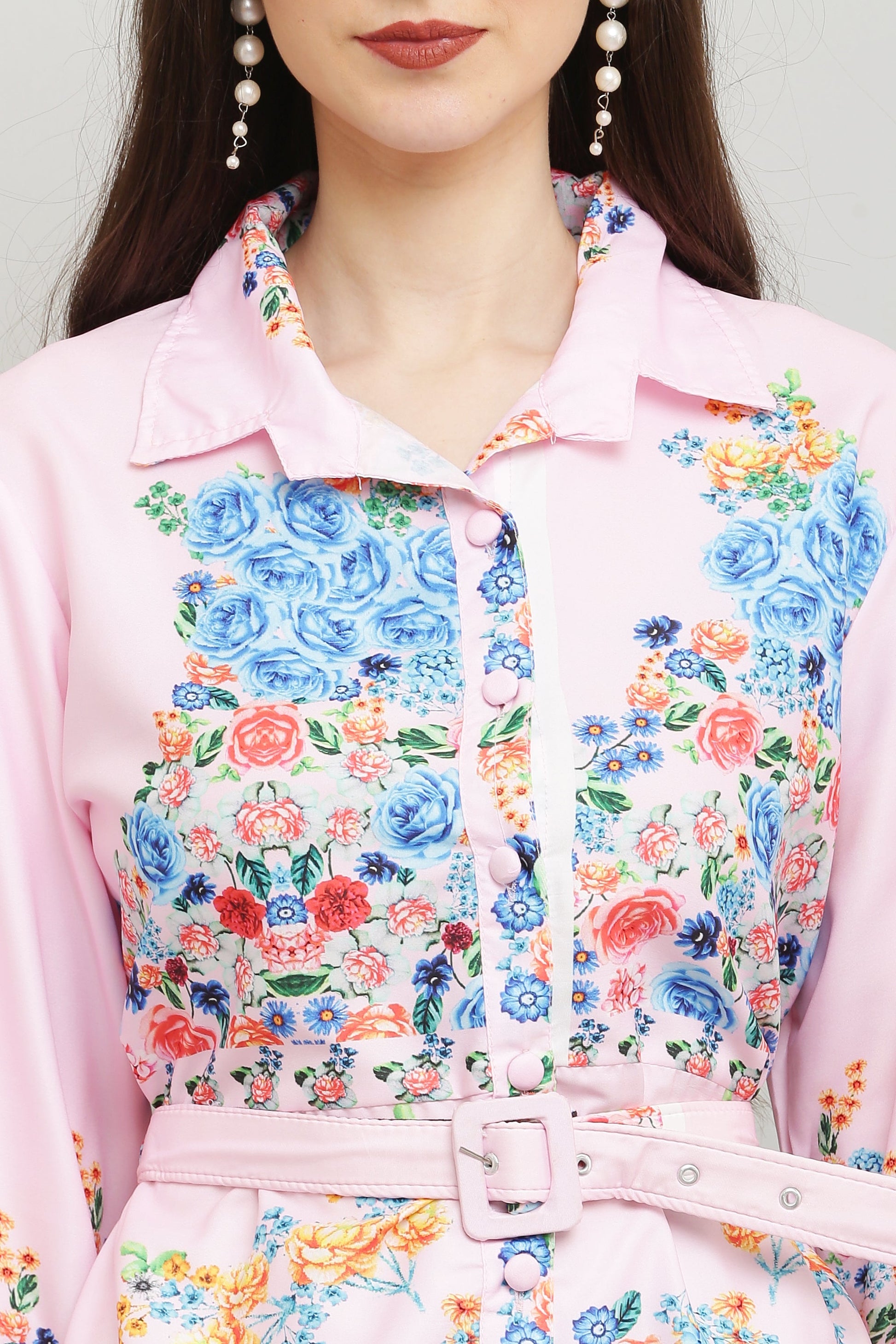PAVONINE Cat Flower Digital Print Pink Color A-Line Dress For Women