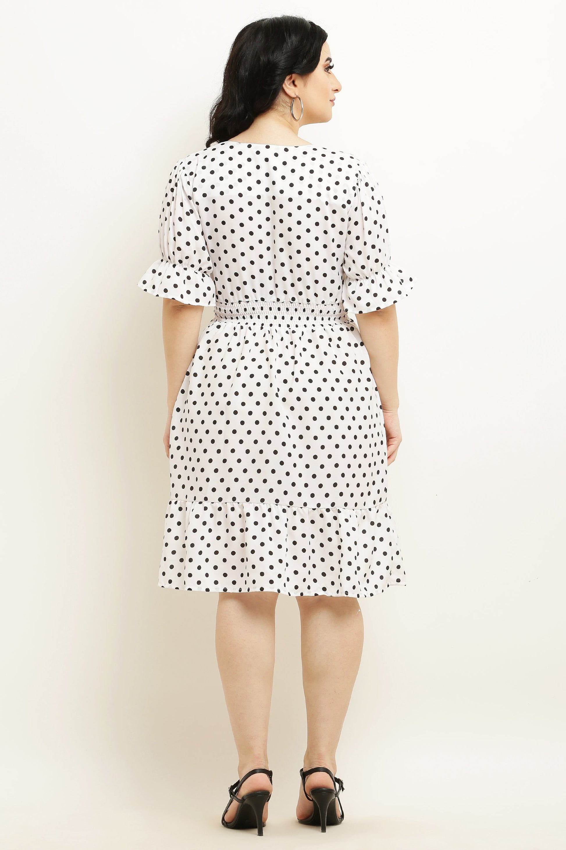 PAVONINE Micro Dots Waist Kansai Crepe Fabric White Midi For Girls
