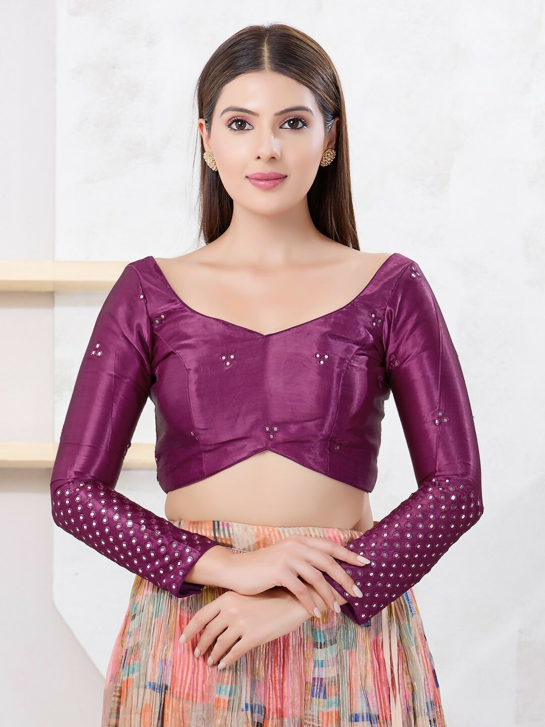 Joban Fashion Magenta Gajji Silk Elbow Sleeveless Back Open Blouse | Grab2Buy