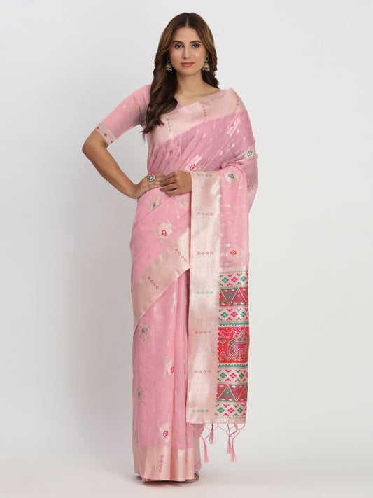 Shree Shyam Fashion Linen Cotton Light Pink Saree