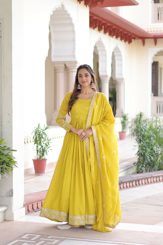 Joban Fashion Yellow Readymade Kurta Set With Sequence embroidery Work