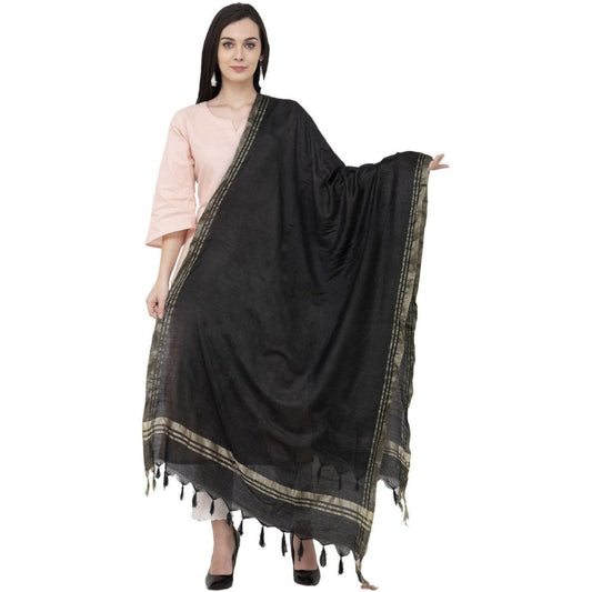 A R Silk Golden Border Regular Dupatta Color Black Dupatta or Chunni 