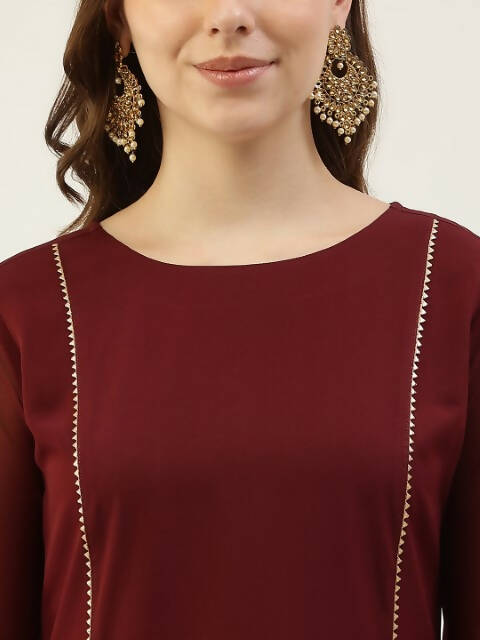 FIORRA Women's Maroon Poly Crepe Straight Kurta Pant With Dupatta 