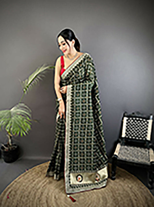 Joban Fashion Dark Green Bandhej Bandhani Vichitra Silk Bandhani Prints Saree