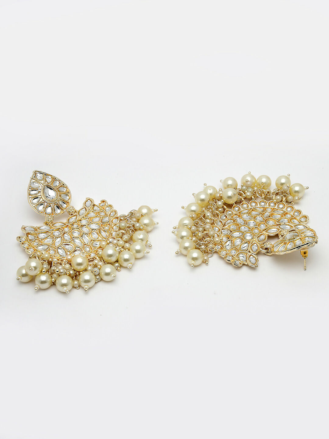 NVR Women Gold-Polished Kundan Chandbali Earrings 