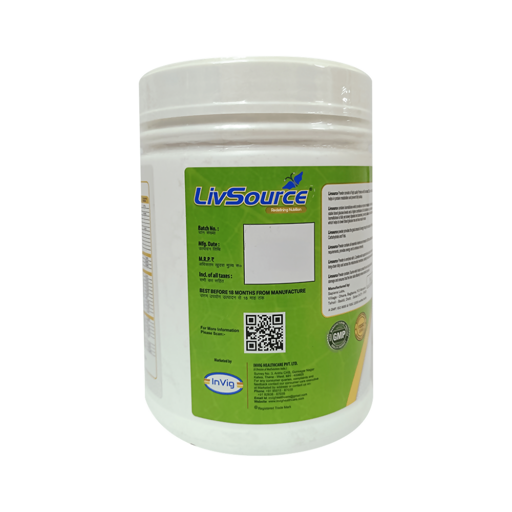 Invig LivSource Powder with Protein & BCAA for Muscle Growth, Sugar & Gluten Free - Flavour Vanilla 