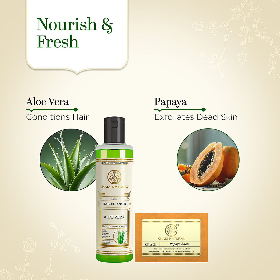 Khadi Herbal Aloe Vera Hair Cleanser with Papaya Soap Combo (Set of 2) 