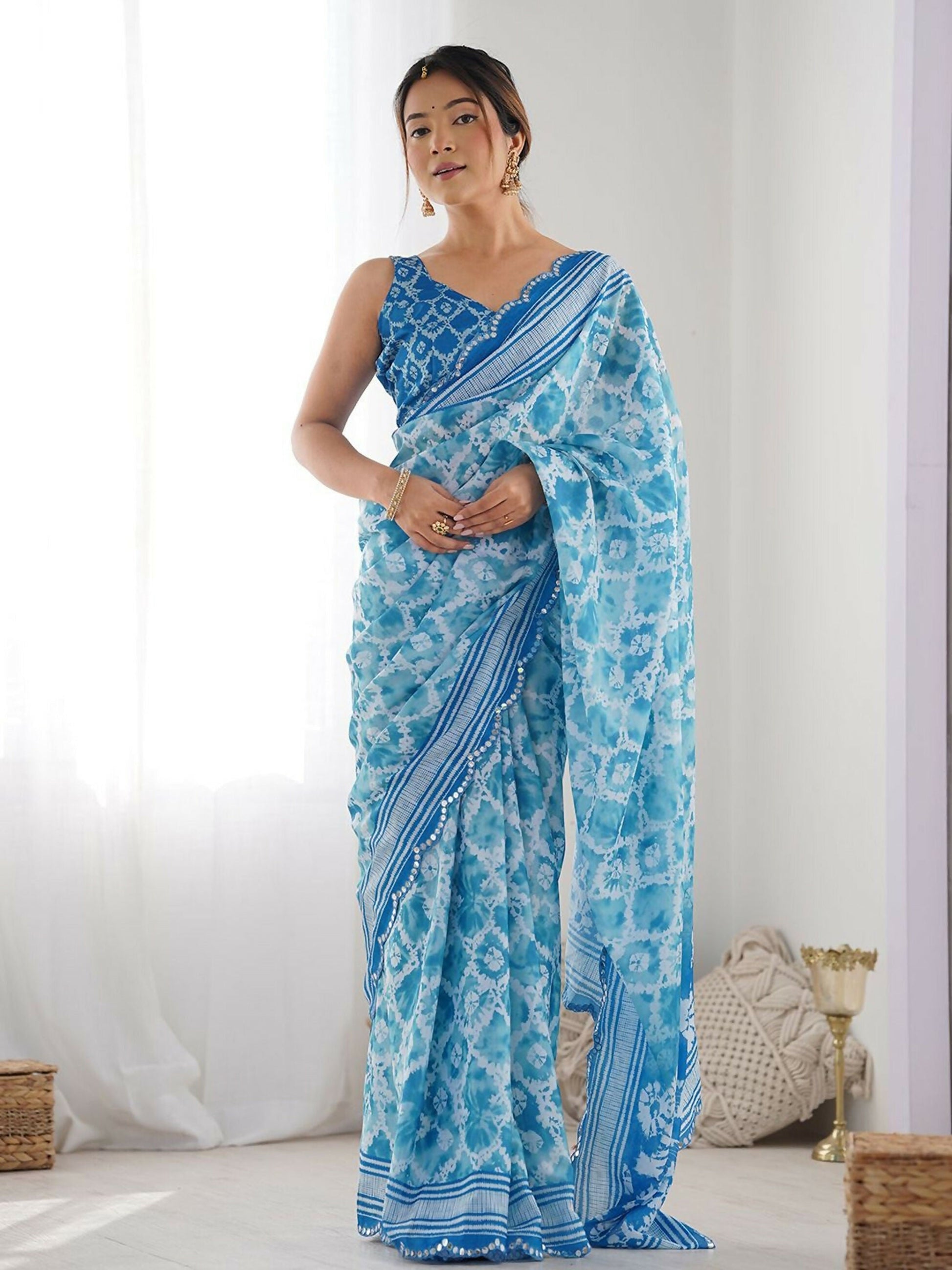 Designer Partywear Georgette Sky Fancy Saree - Durga