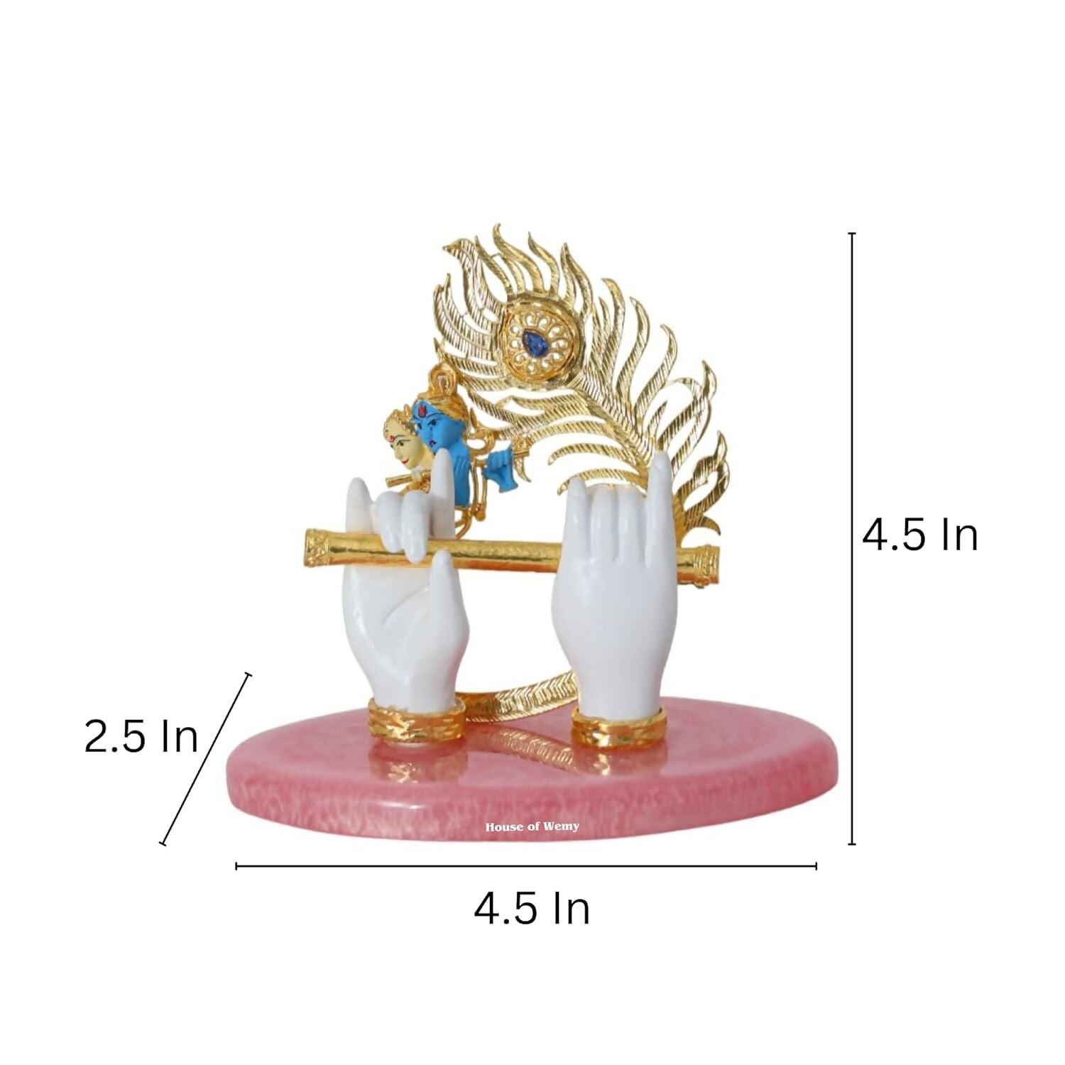 House Of Wemy Gold-Polished Lord Krishna Hands Idol with Flute, Face and Pecock Feather 