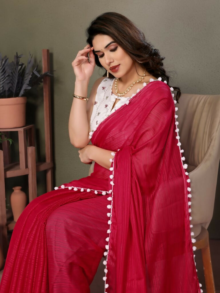 Designer Partywear Red Banglori Fancy Saree - Kanak