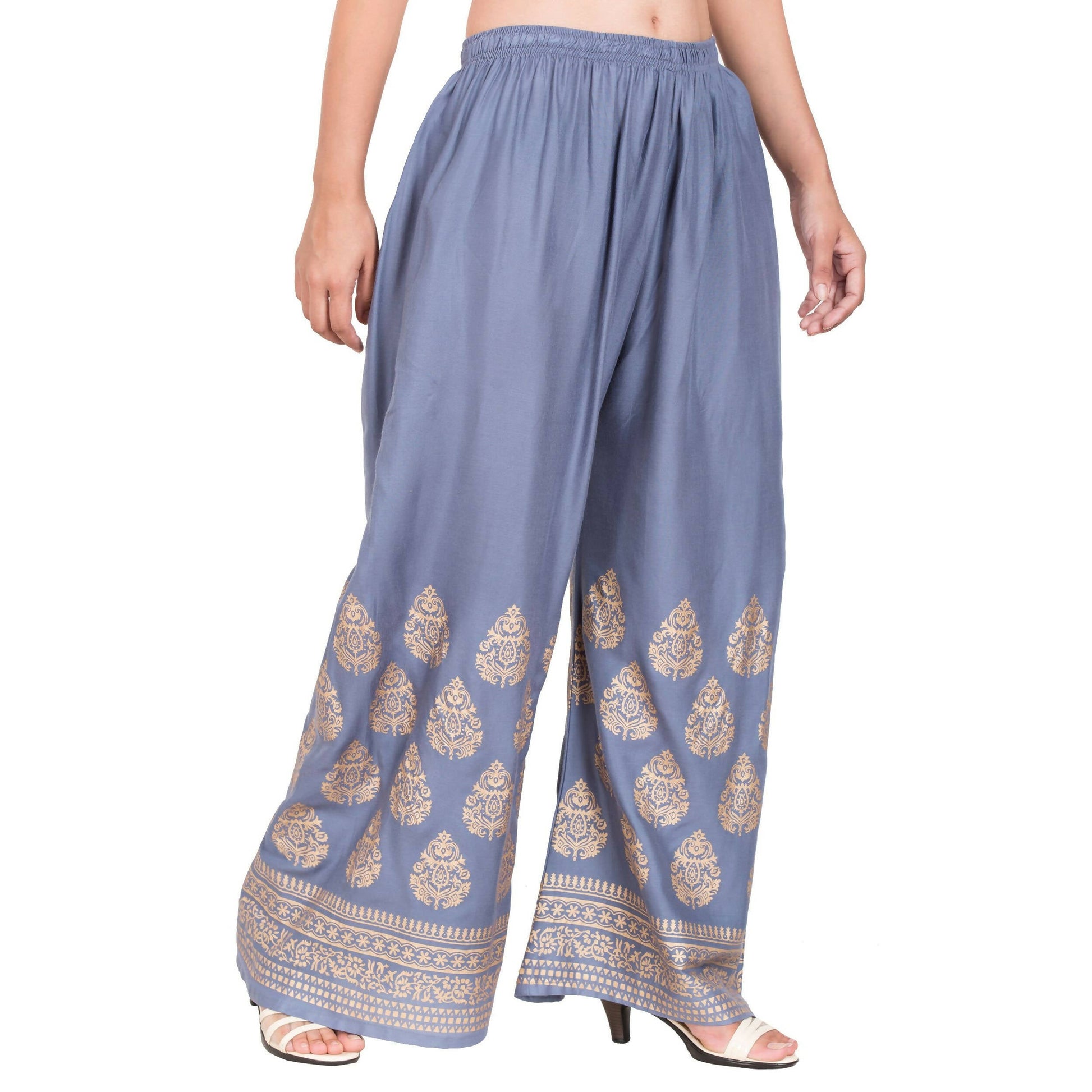 PAVONINE Grey Color Golden Printed Rayon Fabric Sharara For Women & Girls