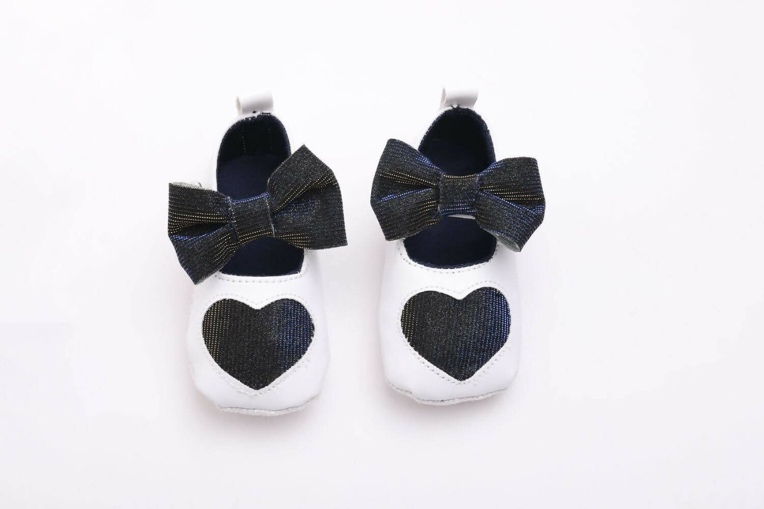 Tiny Bugs Girls Heart Bow Detailing Booties - White & Black  Grab2Buy Tiny Bugs Grab2Buy