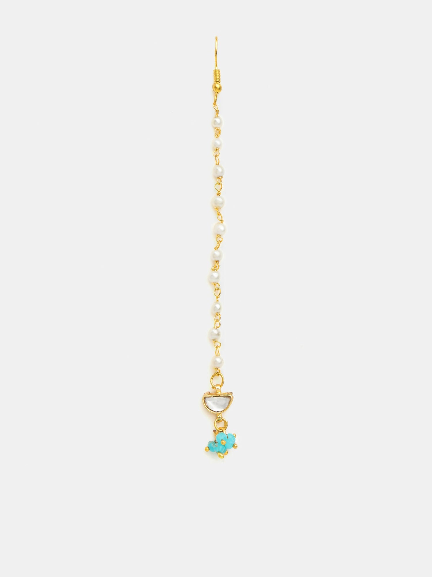 Ruby Raang Semi-Circle Gold Blue Earrings Set With Maang Tikka