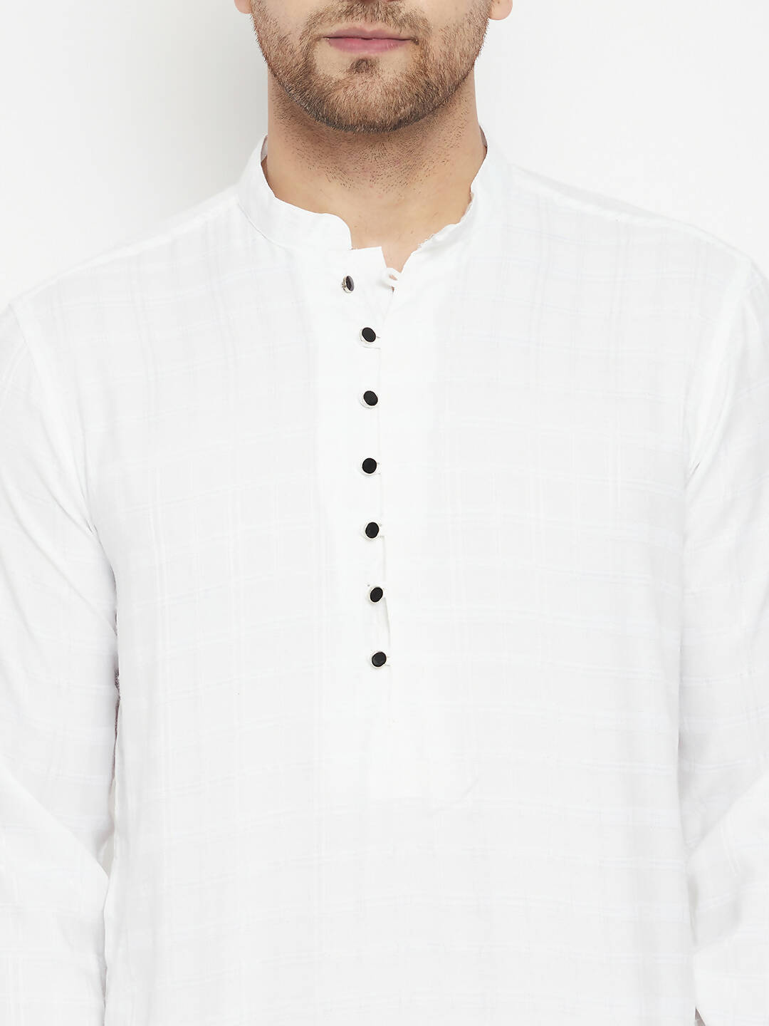 Even Apparels White Viscose Long Men's Kurta With Band Collar 