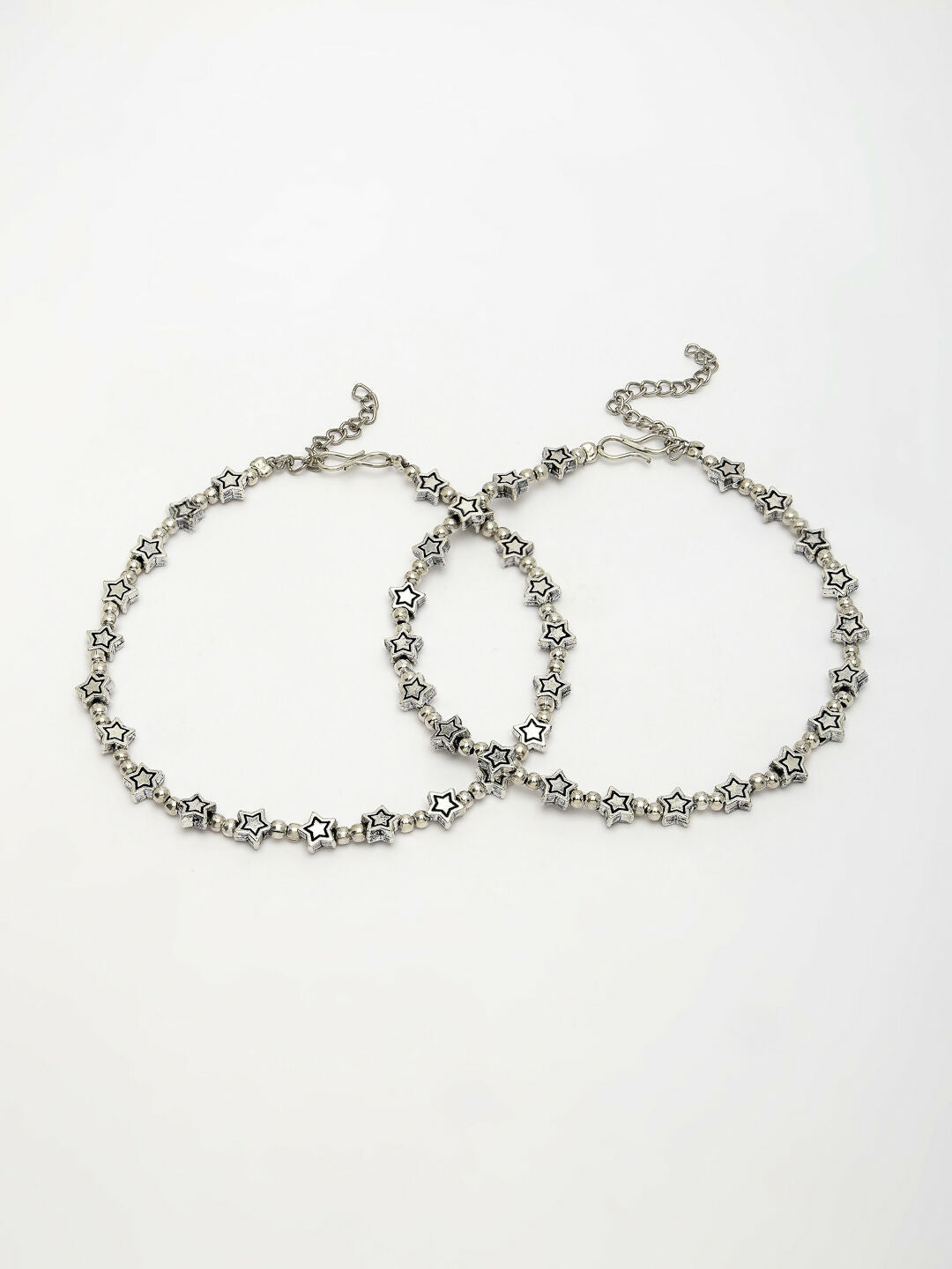 NVR Women's Set of 2 Silver-Plated Star Design Anklets 