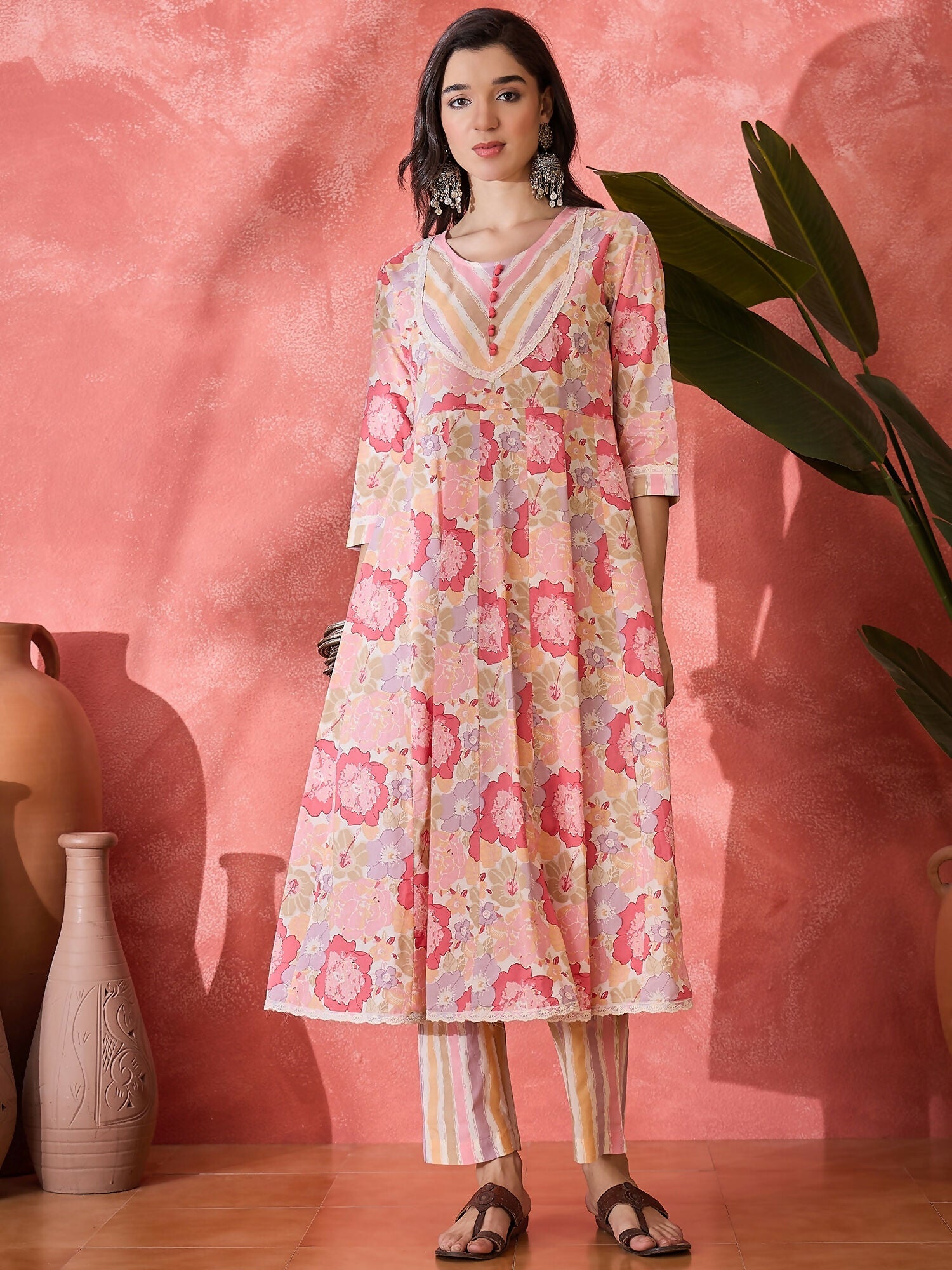 Joban Fashion Printed Pink Pure Cotton Kurta Set